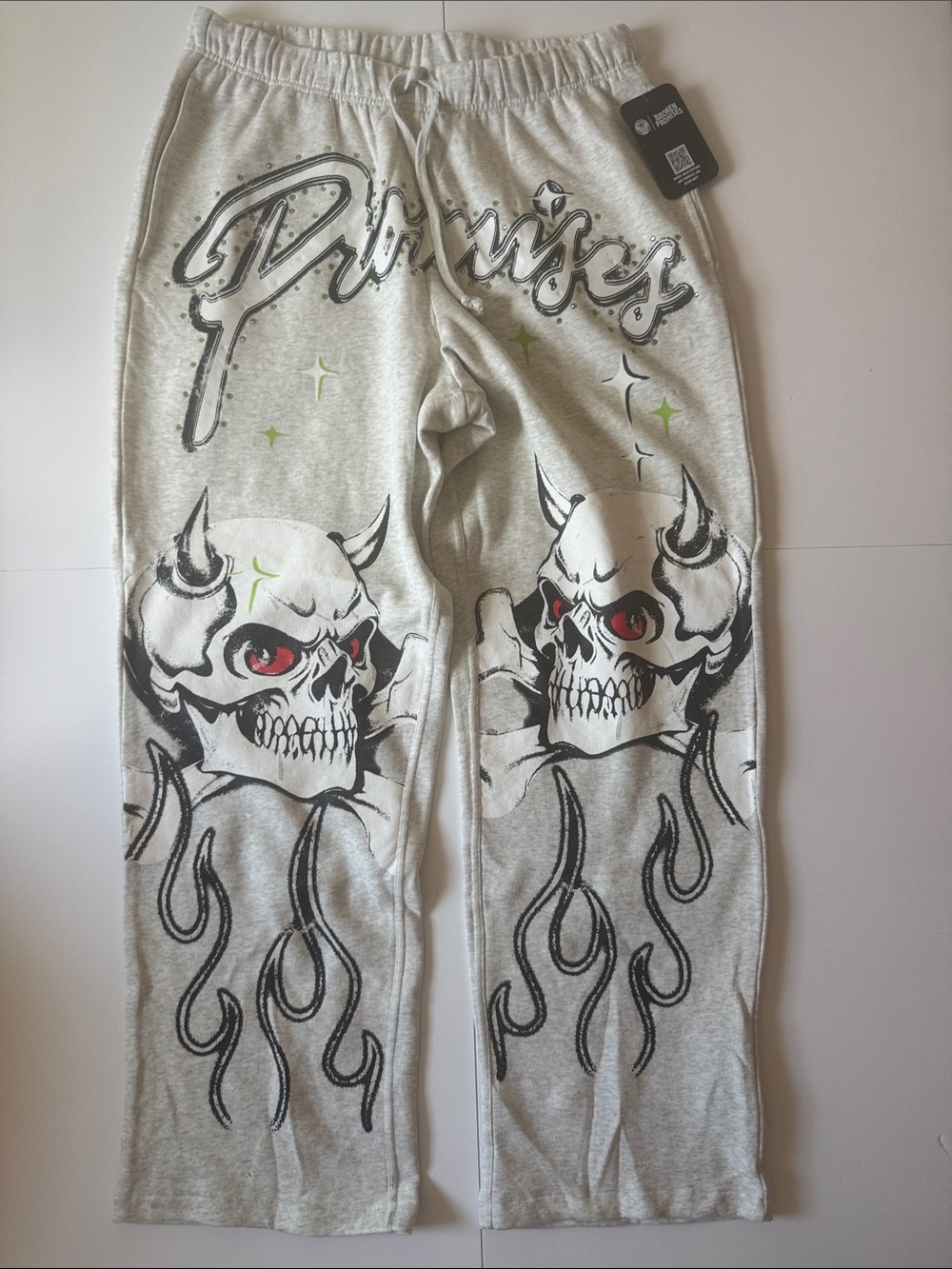 BROKEN PROMISES GRIP RHINESTONE SWEATPANTS